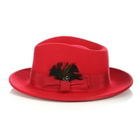 Федора с червена вълна на Ferrecci с подвижно перо - Unisex, мъже, женска пътешественик шапка