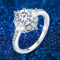 Duhgbne Fashion White Round Shaped Rhinestone Ring Diamond Cole Ring Elegant Rhinestone Пълен диамантен пръстени за жени Размер 10