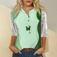 Апепални ризи за ръкави за женски върхове и блузи v Тениски от дантела за врата за жени за жени мента зелена 5xl