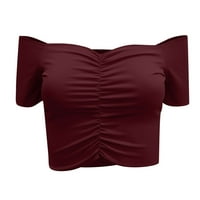 Дамски от рамо модна тежка тениска тънък солиден цвят къса тениска плетка горна асиметрични върхове за жени