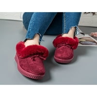 Rotosw дами мокасини кръгли мокасиви пръст се плъзгат върху апартаменти дишащи плюшени ботуши, облицовани с модни зимни топли обувки червено 8.5