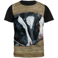 Куинс на млечните фермерски крави навсякъде по мъжки черна тениска на гърба multi x-lg