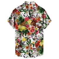 B91XZ Мъжки рокли ризи Небрежни мъже Разхлабени ревери щампа с къс ръкав бутон за пристанище Флорална риза пясък плаж хавайци бял, размер XL