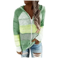 Ханас върхове дамски цип zip up цветна блок качулка пуловери с дълъг ръкав с кардигани суичъри зелени s