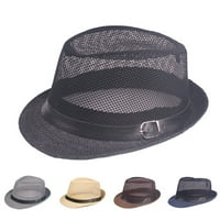 Мрешни мъже Fedora Wide Brim Mesh Spring Summer Pure Color Low-Profile Sunshade Hat for Outdoor