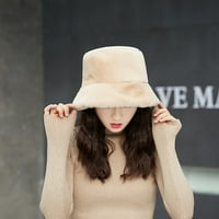 Зима жени твърд цвят плосък горен широк ръб топъл плюшен риболов шапка шапка за кофа