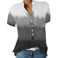 Дамски блузи жени къси ръкав Небрежни графични отпечатъци Tee Henley Holiday Summer Tops Grey M