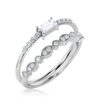 Art Deco 1. Карат изумруд нарязана диамантен мосанит годежен пръстен, сватбен пръстен в стерлинги със сребро с 18k бяло злато, подарък за нея, булчински комплект, съвпадаща лента, минимален дизайн