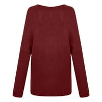 Женски пуловер с V-образно деколте с дълъг ръкав Основен пуловер Топ твърд цвят ежедневен плетен джъмпер червен размер XL