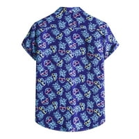 Cllios Мъжки хавайски ризи Лента принт с къс ръкав Рейп джоб бутон надолу небрежен тий блуза лагер парти алоха риза