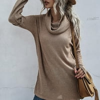 Viikei дамски пуловери Просверие плюс размер Тортурлек плетен пуловер Твърди разхлабени върхове с дълги ръкави