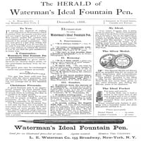 Penain Pen, 1888. Реклама на NAN за идеалната писалка на Waterman. Гравиране, 1888. Печат на плакати от