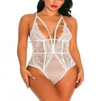 Skealow жени бельо дълбоко v сънливо облекло COTCLESS BASHESS BODYSUIT LACE FLORAL LADIES TEDDY CULLOW OUT SEXY SLEER WHITE XL