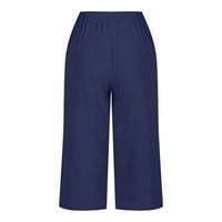 Памучни панталони за жени за жени летни ежедневни еластични панталони с дълги панталони с дълги панталони с палац с джобове с джобове