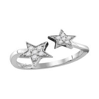 Diamond Princess 10kt бяло злато дамски кръг диамант двустранна двойна звезда отворен пръстен cttw