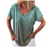 Върхове за дамски дамски ежедневни V-образни ок омагьосани цветни тениски с къси ръкави блузи върхове плюс размер