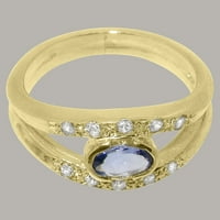 Британски направени 14K жълто злато естествен танзанит и кубичен циркония женски пръстен за годежен пръстен - размер - размер 7