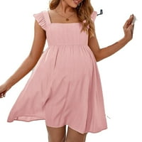 Сладки женски обикновен обикновен квадратна шия пулс без ръкави бебешки розови рокли за майчинство s