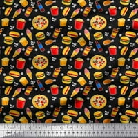 Soimoi Moss Georgette Fabric Cold Drink, Pizza & Burger Food Printed Fabric Wide
