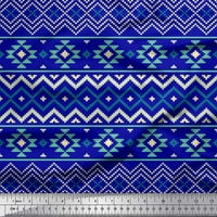 Soimoi Blue Cotton Poplin Fabric Fabric Geometric Ikat Print Fabric край двора