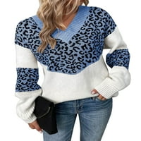 Пуловери за жени модерни V-образни секси леопардови пуловер Небрежен хлабав пуловери Shermie Shermie