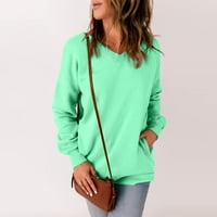 Не пропускайте Himiway дамски върхове дамски върхове облечени ежедневни жени ежедневни суичър за шия свободен мек мек пуловер с дълъг ръкав върхове Твърди ризи със странични джобове зелени m