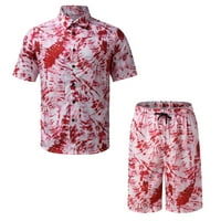 Мъжки хавайски асцейс Редовни прилепнали копчета за небрежен въртящ се яка с къс ръкав тропически ризи и шорти за теглене случайни летни плаж Две розови m