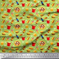 Soimoi Cotton Voile Fabric Cold Drink, Pizza & Burger Food Print Fabric по двор
