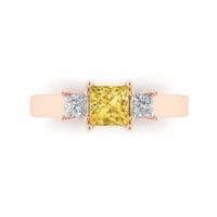1. CT Брилянтна принцеса разрез Симулиран жълт диамант 14K Роза Злато Три камъни с размер 10