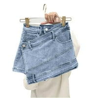 Женски дънки с висока талия кулоти плюс размер нередовен бутон Слаби шорти пола за жени с джобове