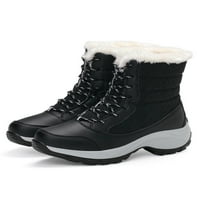 Колиша дами зимна обувка дантела нагоре снежни ботуши плюшени топли ботуши студено време лек ботуш среден телешки комфортни обувки черно 6