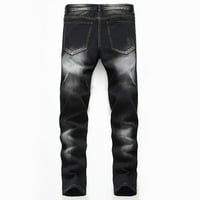 Мъжки дънкови панталони тънък еластичен тънък бутон с цип модни ежедневни панталони, черни, xl