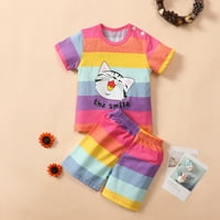 Tejiojio Girls and Toddlers'soft памучен клирънс Toddler Kids Baby Girls Letter Rainbow Cats Print Tops Tee Shorts Комплект тоалети