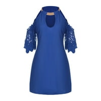 Рокли за жени, женско модно ежедневно издълбани метални висящи рокля от рамо, синьо, xxl