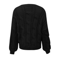 Vedolay изрязани пуловери за жени модерни есенни модни плетени оребени ивици пуловер пуловер, черен m