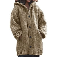 Женски твърд цвят еднократно джобни качулки топло плетено пуловерно палто горе hot6sl4885493