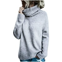 Tklpehg дамски пуловер Твърди цветен плетен пуловер Turtleneck-Neck Пуловер мода разхлабена ежедневна есен зимен топъл пуловер с дълъг ръкав върхове пуловери сив m